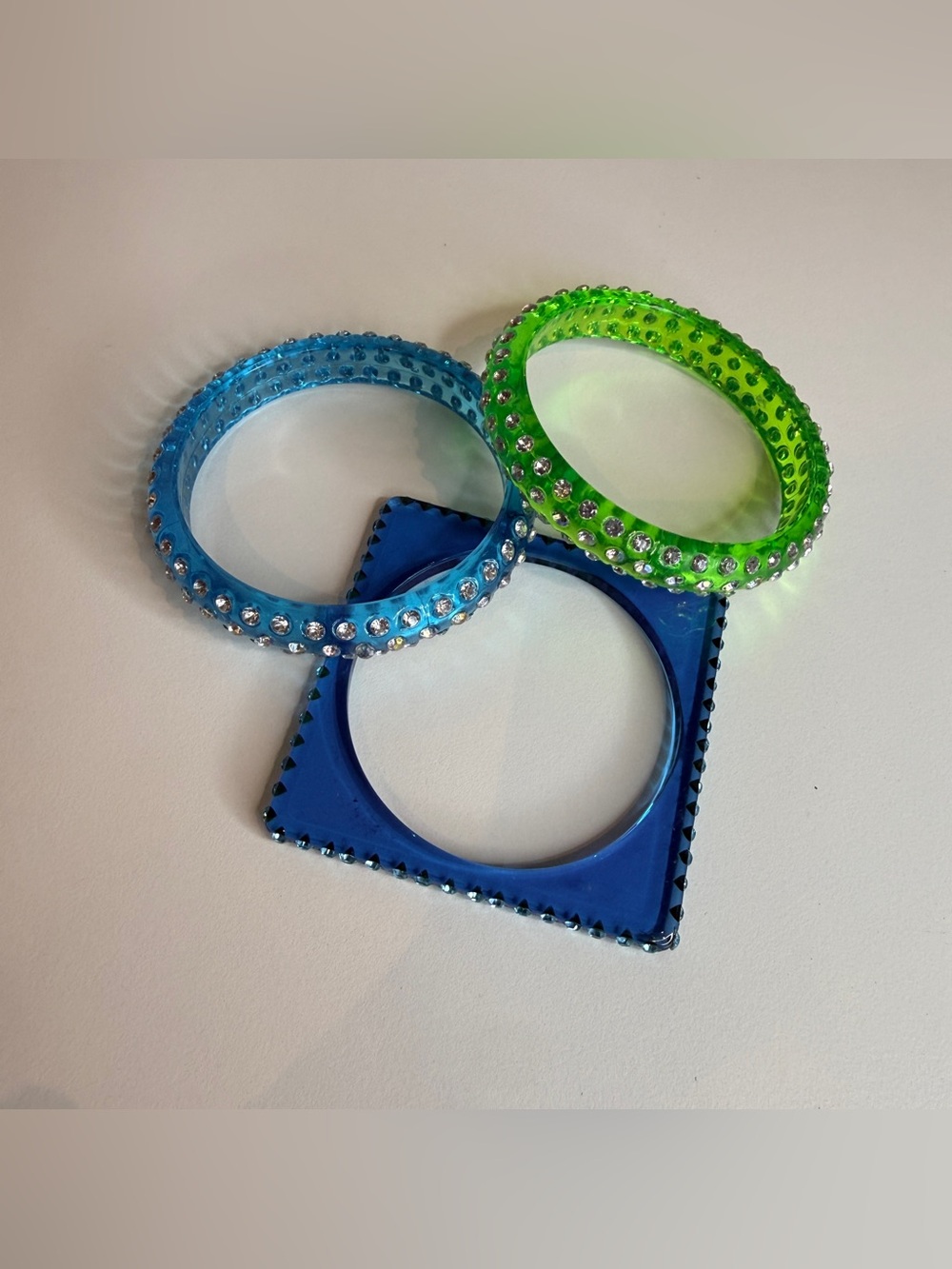 Blue and green rhinestone bangle set - Picture 2 of 3